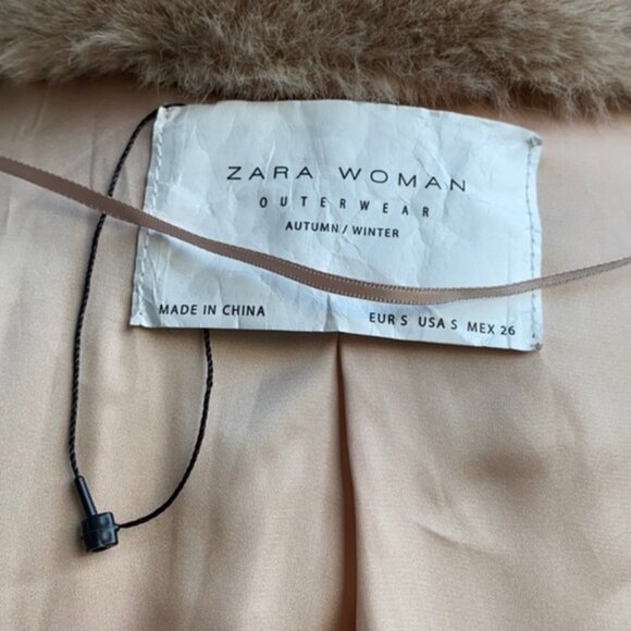 Zara Nude Blush Faux Fur Coat NWOT - Picture 6 of 6